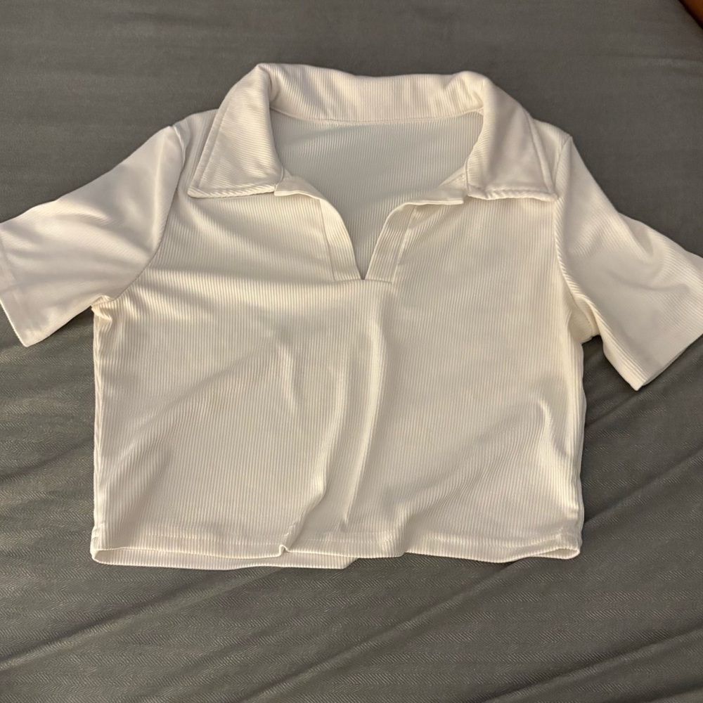 SHEIN white collared crop top